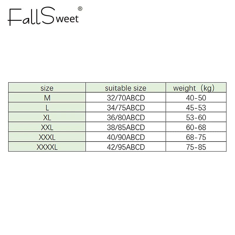 FallSweet "The V-shaped back" Front Closure Bra size chart