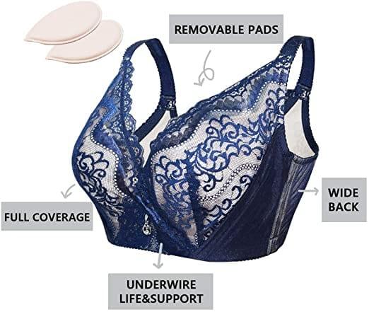 FallSweet Bra “Full Coverage” Plus Size Lace Underwire Bra