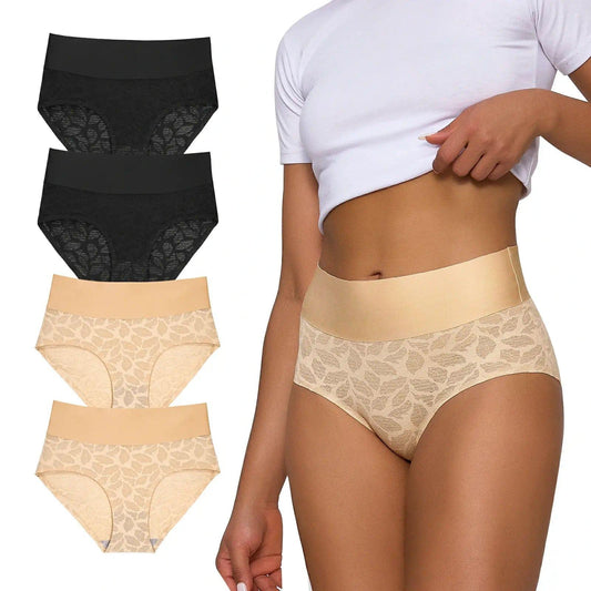 FallSweet S / Black2+Beige2(4-pack) No Show Lace Shaping Underwear High Waisted 5 Pack